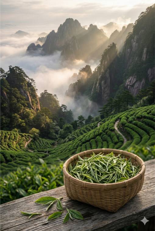 Zilverwitte en zwarte theebladeren van de Moonlight White thee