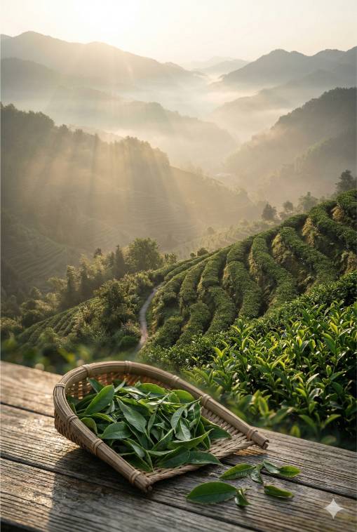 De glooiende theetuinen van de Nilgiri bergen in Zuid-India